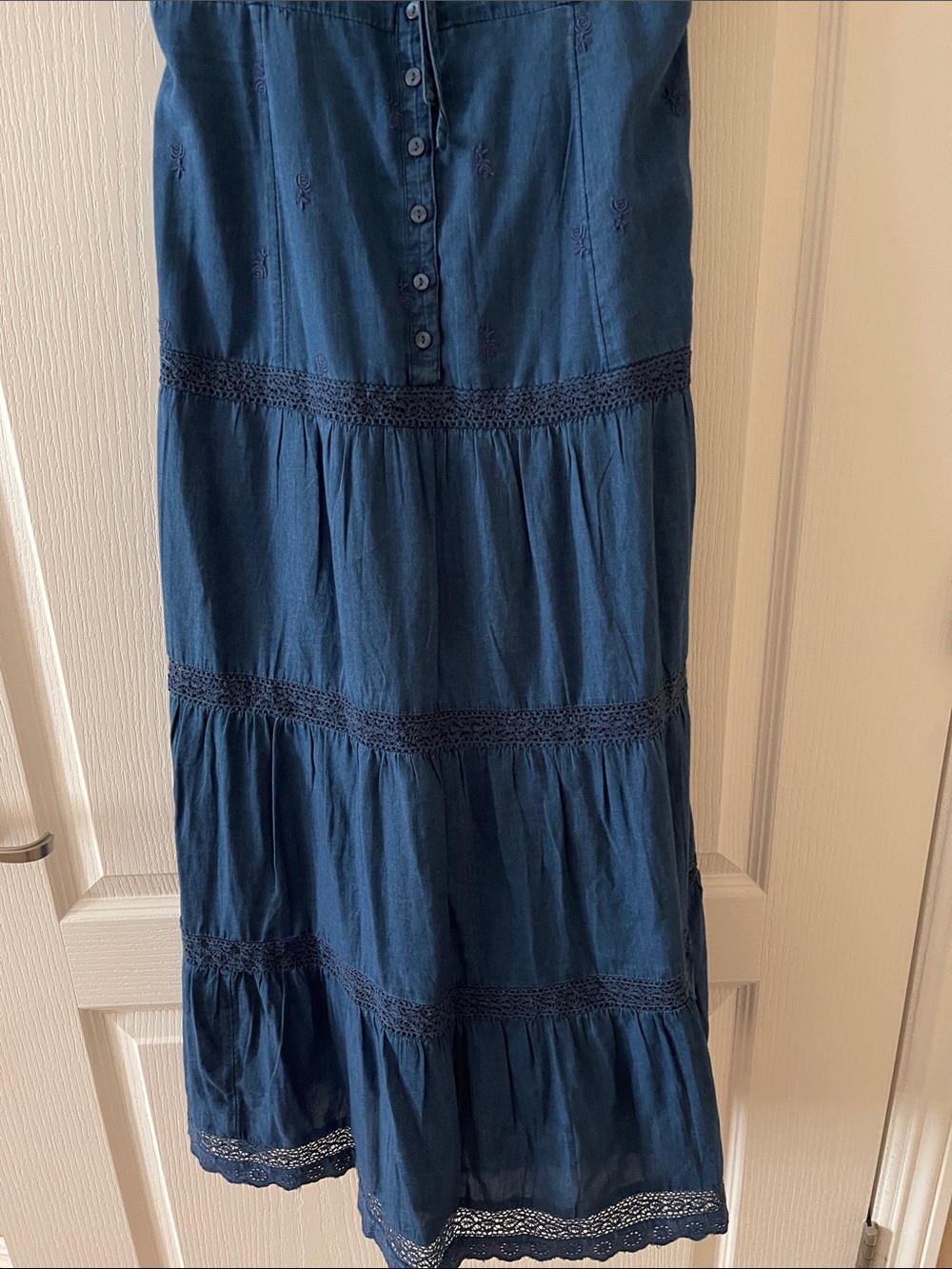 GAP Navy Sleeveless Lace trim  tiered midi dress , Sz S , New - Picture 6 of 10